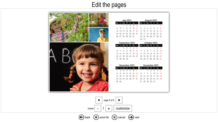 Calendars with 1 or more pages