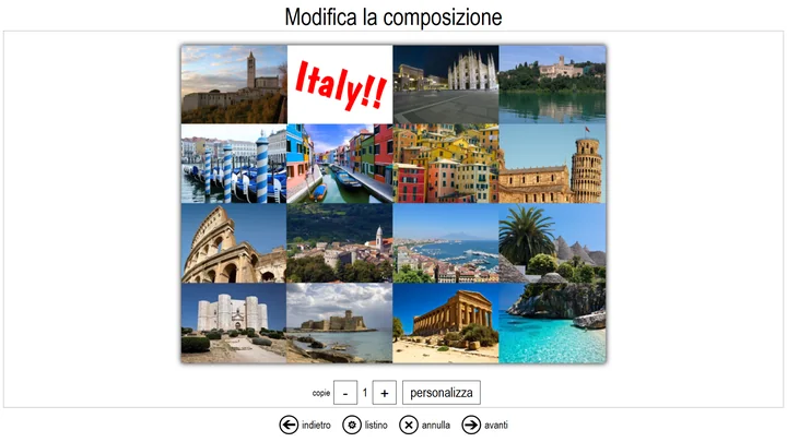 Collage con righe e colonne: ogni tessera è modificabile