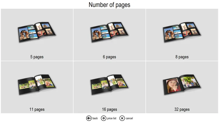 Photobooks, possbile number of pages chosen by the user
