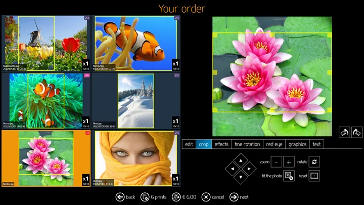 Image crop is easy to do by simply adjusting the yellow box on the image.