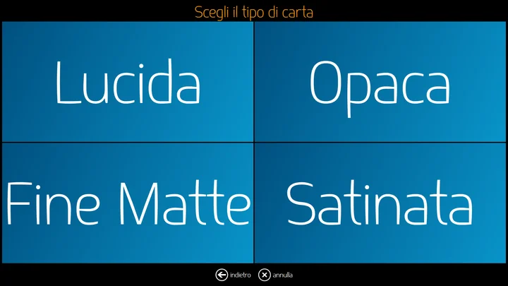 Selezione della finitura, in base alle stampanti collegate.