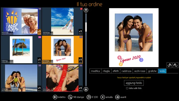 E' possibile personalizzare le stampe applicando delle grafiche o cornici.