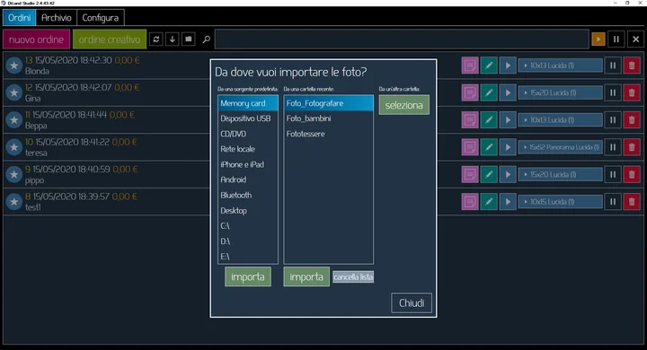 Selezione delle sorgenti in modalità standard