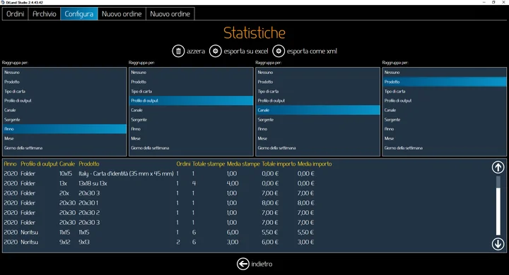Statistiche esportabili in formato .xls, xml